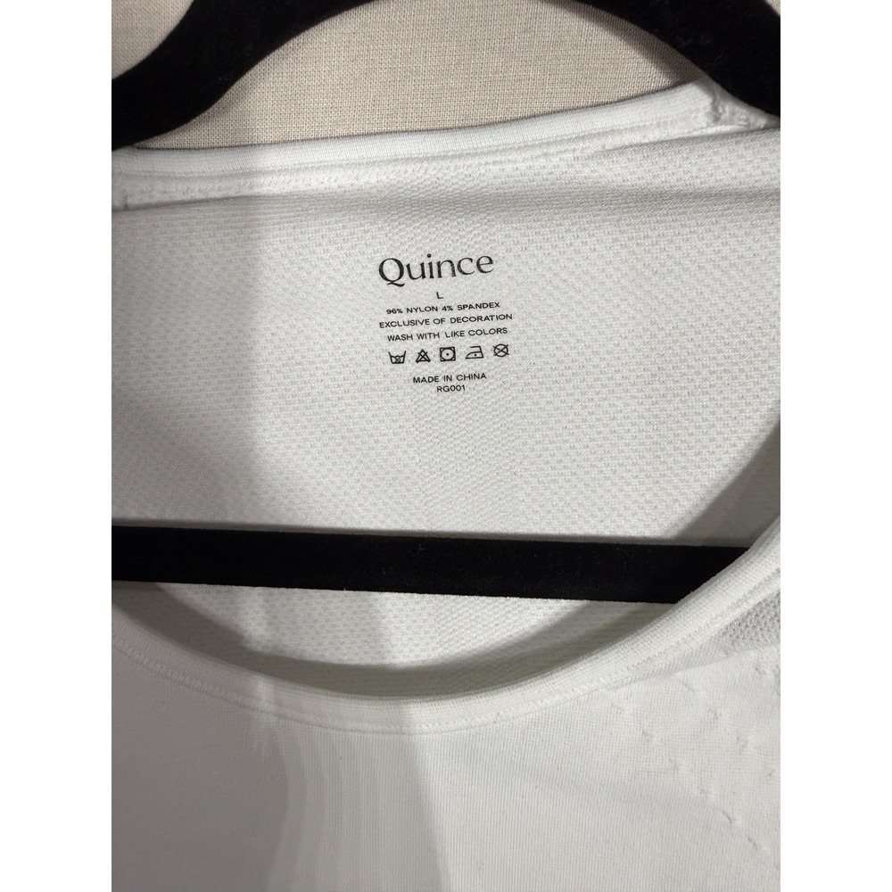 Quince Womens L White Long Sleeve Active Top Athletic Yoga Gym Stretch Shirt - Picture 3 of 8